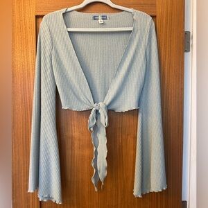 🧊🩵 UO Daisy Ribbed Tie-front Top In Slate - Size Small 🧊🩵